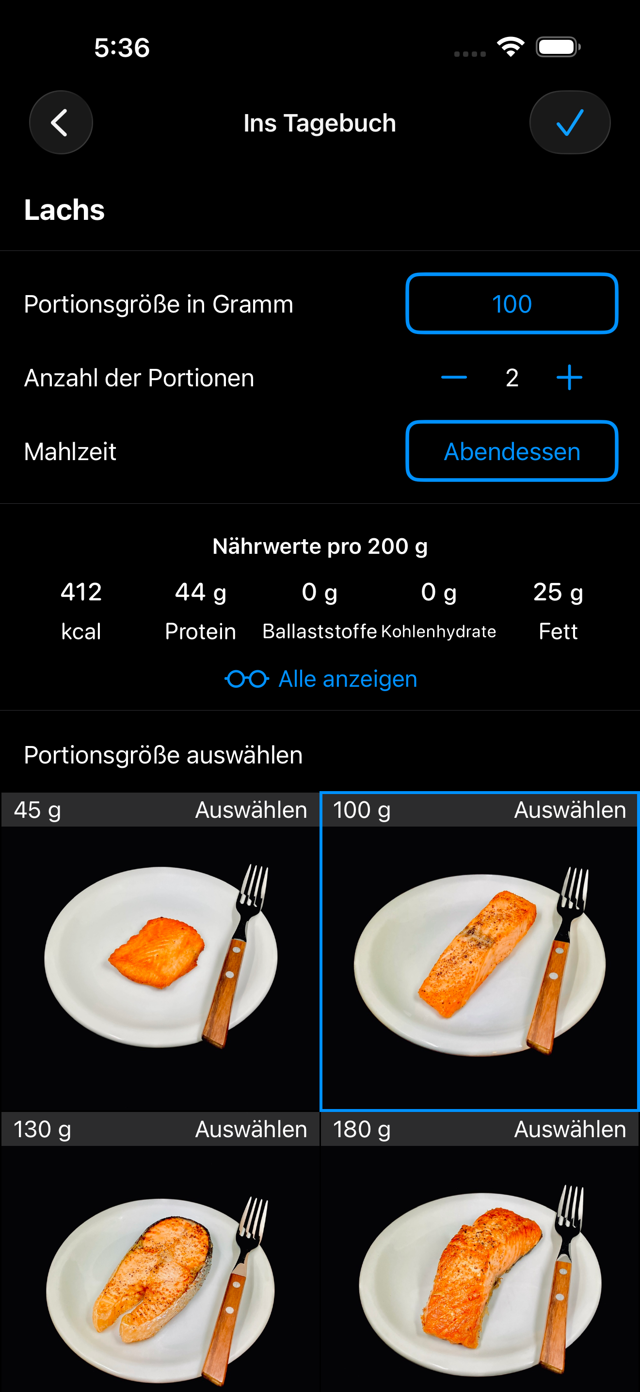 AmiFit Portionsauswahl — echte Fotos von Lachsportionen, persönlich fotografiert und gewogen